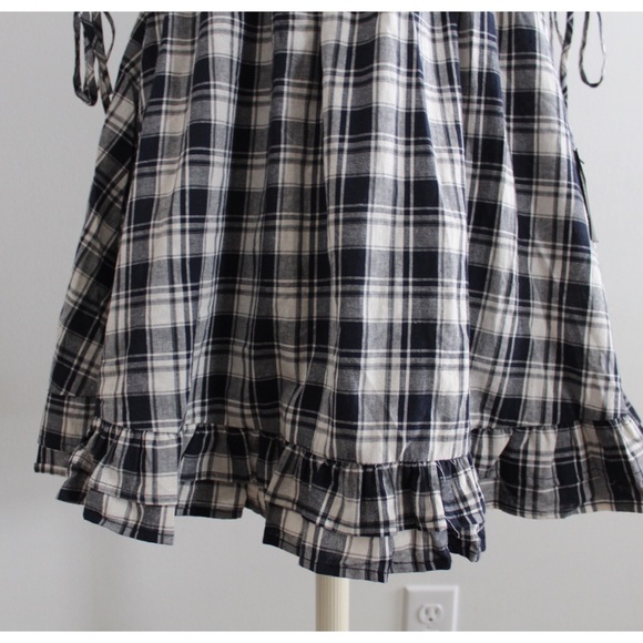 Lulus NWT Plaid Countryside Aura Navy Blue Plaid Short Sleeve Mini Dress Small - Picture 5 of 14